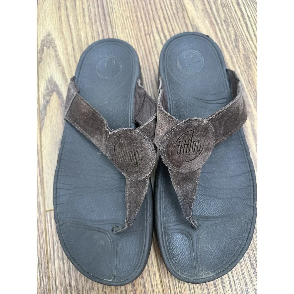 Fit Flop Mens Leather Sandal Size 9 Brown Comfort Vacation Coastal Riviera Yacht